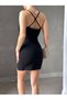 Women's Strappy Back Cross Detail Short Slit Mini Crepe Fabric Dress (Color) - 6