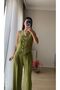 Women's Green Linen Button Detail Vest Pants Set - 2