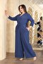بذلة زرقاء مريحة ذات ياقة مزدوجة الصدر وأكمام طويلة من القماش - 8