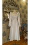 Ecru White Satin Fabric, Bow and Balloon Sleeves, Midi Length Promise Engagement Wedding Dress - 5