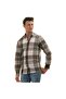 Khaki White Plaid Checked Cardboard Boxed Slim Fit Long Sleeve Men's Shirt - 3