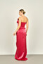 Women's Stone Chain Strap Fish Shape Satin Evening Dress 4547 Red - 4