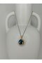 Zircon Stone Blue Earth Sky Space Themed Steel Necklace Gold