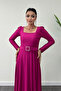 Imported Crepe Satin Fabric Square Collar Kiloş Dress - Plum - 4
