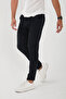 Men's Jogger Slimfit Waist Half Elastic Double Leg Navy Blue Fabric Trousers - 4