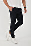Men's Jogger Slimfit Waist Half Elastic Double Leg Navy Blue Fabric Trousers - 3