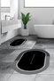 Digital Printed Washable Bathroom Written Oval Bath Mat Toilet Set, OKLZT-1-BLACK, - 9