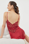 Bordo Sırt Dantelli İp Askılı Saten Dokuma Gecelik THMSS24GC00016 - 2