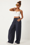 Women's Navy Blue Wide Leg Mid Waist Pants Hk00038 - 2