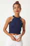 Women's Navy Blue Stylish Button Detail Halter Neck Knitwear Blouse Fn03254 - 2