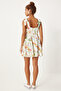 Women's Ecru Green Thick Strap Print Summer Mini Viscose Dress Fn03238 - 4