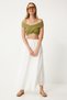 Women's Ecru Flounce Linen Blended Long Skirt Dp00209