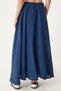 Women's Navy Blue Flounce Linen Blended Long Skirt Dp00209 - 7