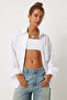 Women's White Oversize Shirt with Pockets Fn03248 - 4