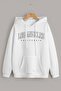Unisex White Los Angeles Printed Hooded Oversize Sweatshirt Hoodie