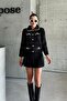 Black Patterned Women's Knitwear Cardigan - Shirt Collar and Button Detail