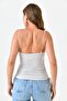 Women's sandy fabric ruched design pearl strap design beige blouse 10436 - 3