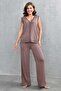 Sleeveless Buttoned Vest and High Waist Wide Leg Pants Coffee Knitwear Suit 103 - 4