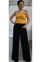 Black Elastic Waistband Summer Lightweight Loose-Leg Combed Viscose Trousers with Pockets