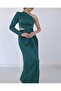 Emerald Green Satin Single Sleeve Slit Dress - 5