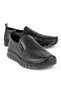 Women's Black Genuine Leather Gel Orthopedic Thick Comfortable Sole Laceless Daily Walking Ballerina Mother Shoes - 2