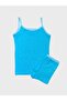 Girls' Cotton Star Patterned Blue Tank Top and Boxer Set - 2