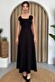 Black Atlas Fabric Strapless Neckline Black Rose Accessory Strap Maxi Evening Dress 258 - 7