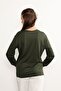 Women's Lycra Middle Age and Above Four Seasons Khaki Mother's Combed Cotton Blouse with Button Pattern and Elastic Sleeves - 9