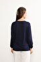 Women's Lycra Mid-Age and Above Four Seasons Navy Blue Mother's Combed Cotton Blouse with Button Pattern and Elastic Sleeves - 8