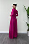 Imported Crepe Satin Fabric Square Collar Kiloş Dress - Plum - 5