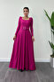 Imported Crepe Satin Fabric Square Collar Kiloş Dress - Plum - 2