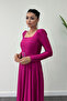 Imported Crepe Satin Fabric Square Collar Kiloş Dress - Plum - 3