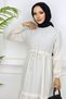 Women's Ecru Wrap Fabric Waist Lace-up Lace Detailed Hijab Dress