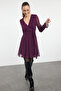 Plum Belted Double Breasted Woven Dress TWOAW20EL0789