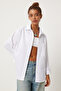 Women's White Oversize Shirt with Pockets Fn03248 - 3