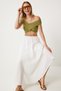 Women's Ecru Flounce Linen Blended Long Skirt Dp00209 - 4