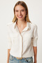 Women's Cream Stylish Button Detail Shirt Fn03267 - 2
