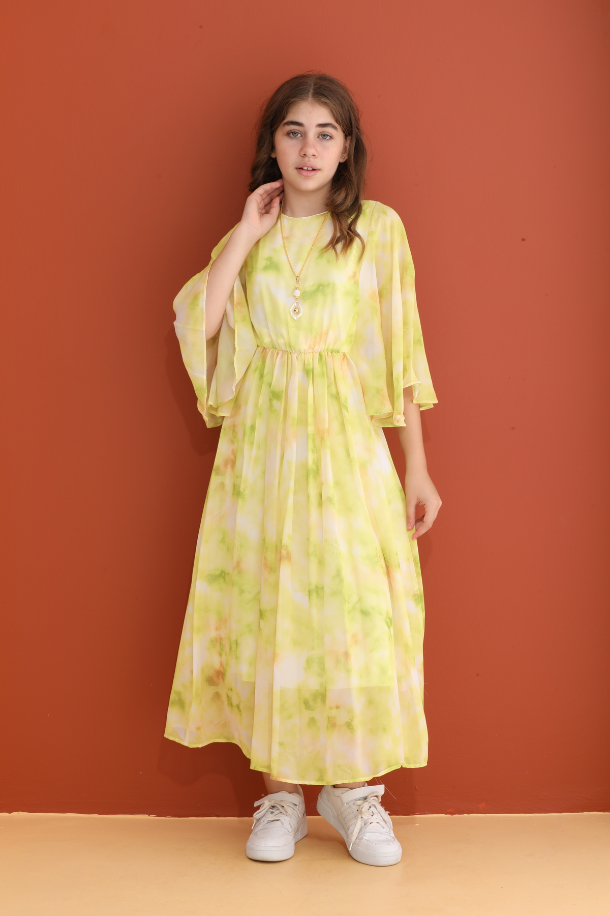 Chiffon Patterned Dress with Inner Lining - 5