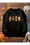 Black Oversize Cup Printed Cotton Crew Neck Unisex Sweatshirt