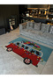 Turquoise Themed Mini Van Car Patterned Creative Modern Decorative Carpet 5342