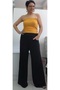 Black Elastic Waistband Summer Lightweight Loose-Leg Combed Viscose Trousers with Pockets - 6