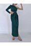 Emerald Green Satin Single Sleeve Slit Dress - 2