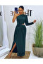 Emerald Green Satin Single Sleeve Slit Dress