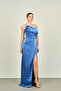 Cobalt Blue Stone Chain Fish Form Satin Women's Evening Dress 4547 - 3