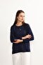 Women's Lycra Mid-Age and Above Four Seasons Navy Blue Mother's Combed Cotton Blouse with Button Pattern and Elastic Sleeves - 4