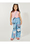 Pack of 3 - Plain Rib Knit Tank, Printed Denim Look Pants & Sling Bag