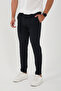 Men's Jogger Slimfit Waist Half Elastic Double Leg Navy Blue Fabric Trousers
