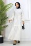 Women's Ecru Wrap Fabric Waist Lace-up Lace Detailed Hijab Dress - 2