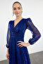 Cobalt Blue A-Cut Tulle Knitted Long Stylish Evening Dress Tprss24Ae00262 - 2