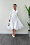 Chiffon Fabric Pearl Detailed Midi Dress - WHITE - 2